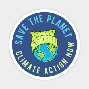 Green Cat Hat Earth - Save the Planet - Climate Action Now Magnet